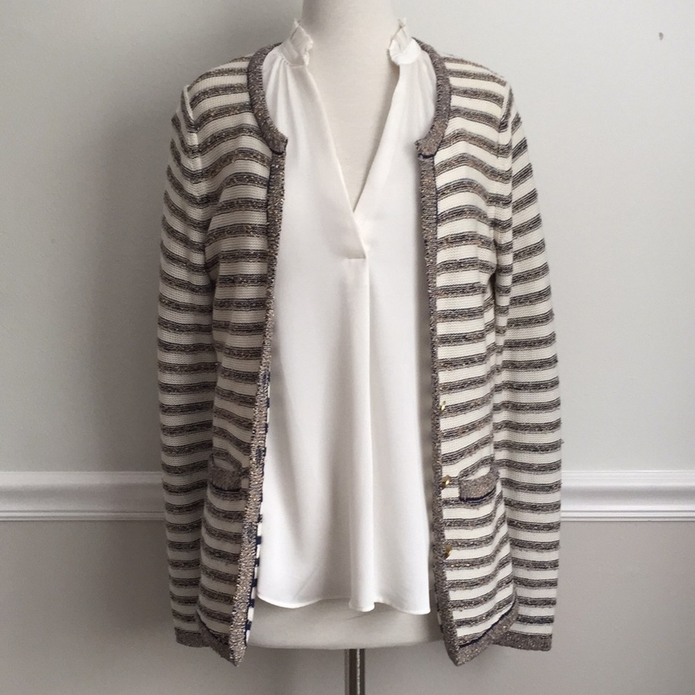 Banana Navy & White Stripe Cardigan w Gold Shimmer